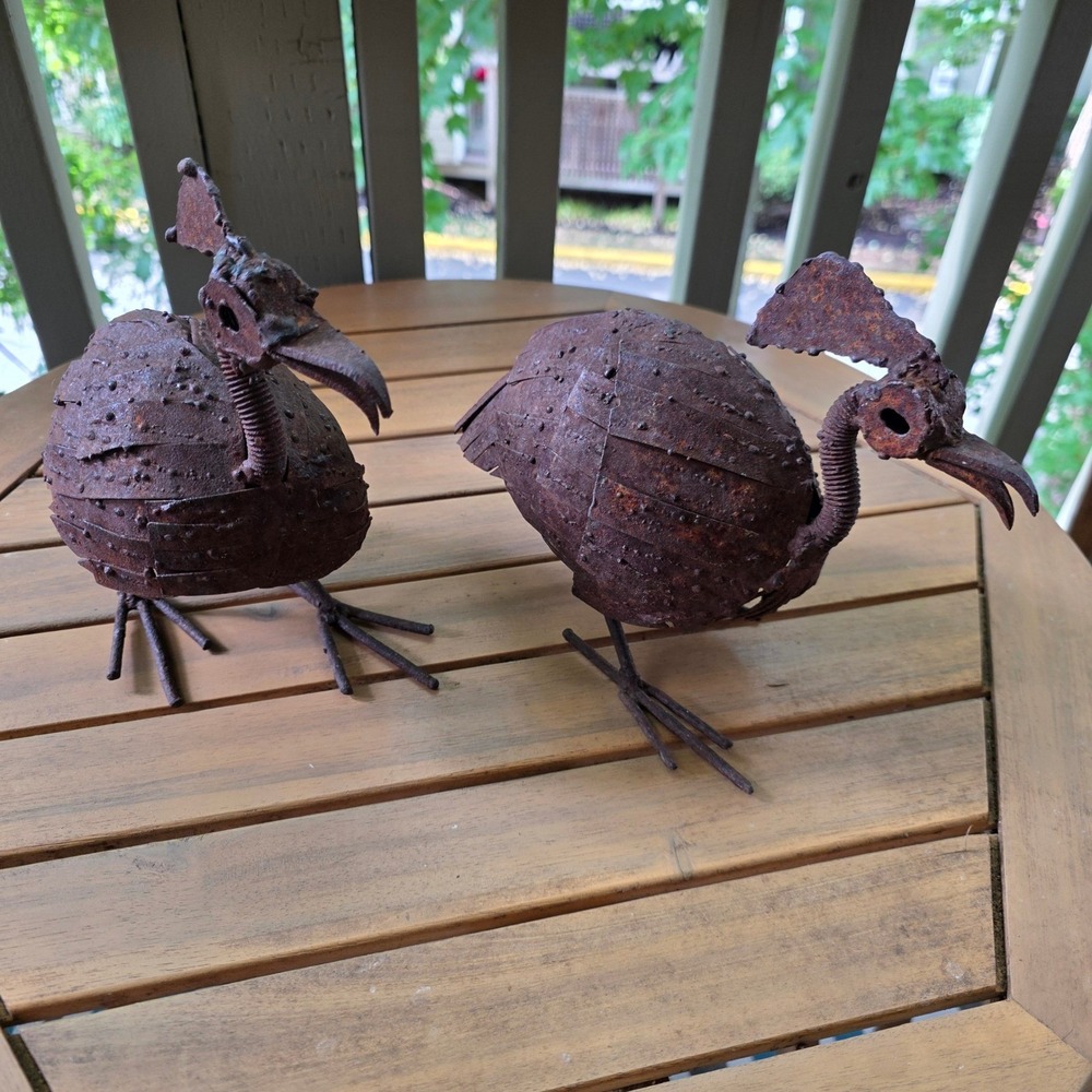 Brutalist-Style Rustic Welded Metal Bird Sculpture Set Folk Art Garden Statues - Picture 7 of 16